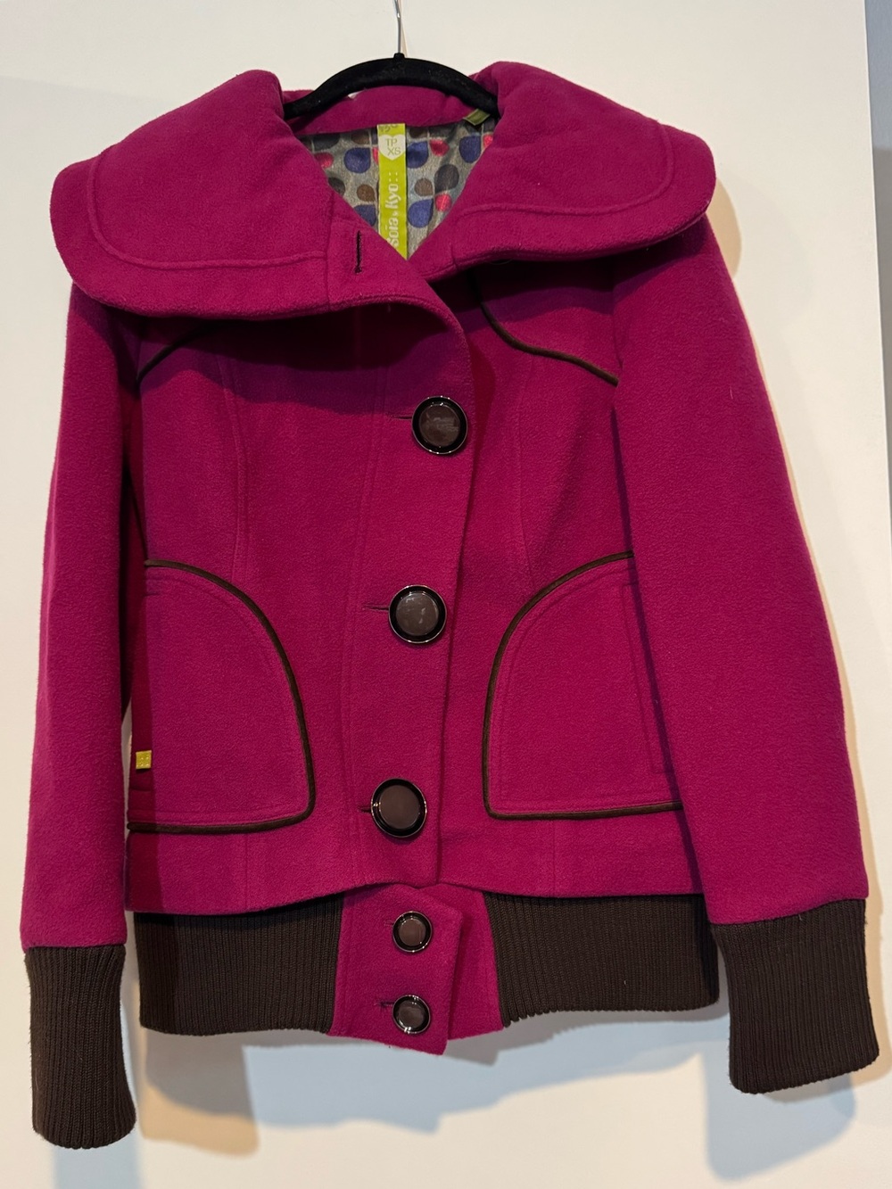 Soïa & Kyo Magenta Wool Blend Bomber Jacket Oversized Collar Size XS/TP